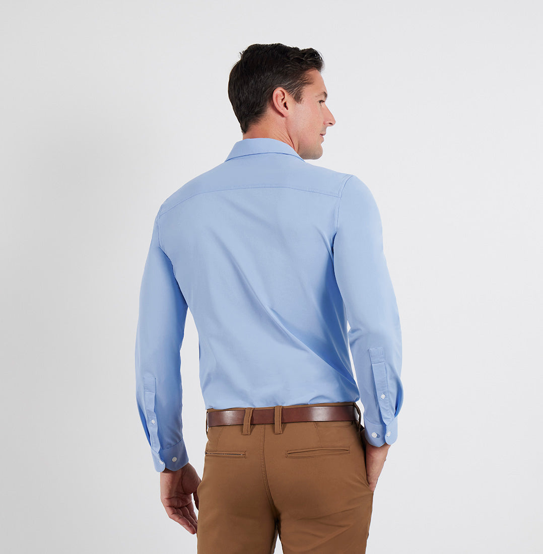 Back of Lenox Arctic Blue Dress Shirt on Model