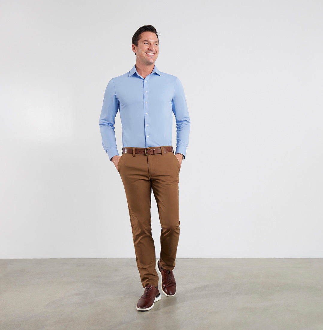 Lenox Arctic Blue Dress Shirt with Walnut Brown Ascender Chino