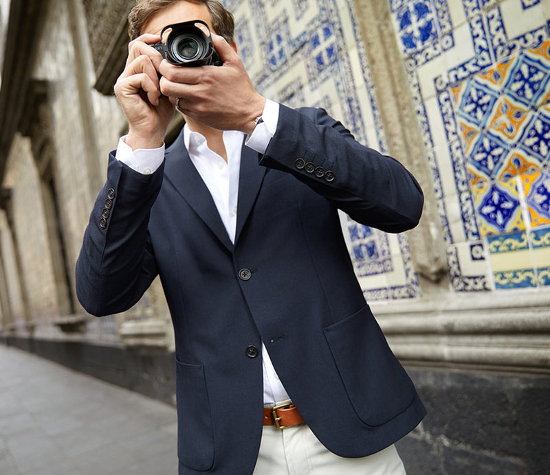 Hopsack Blazer - Midnight Navy with Lenox Dress shirt in Pure White