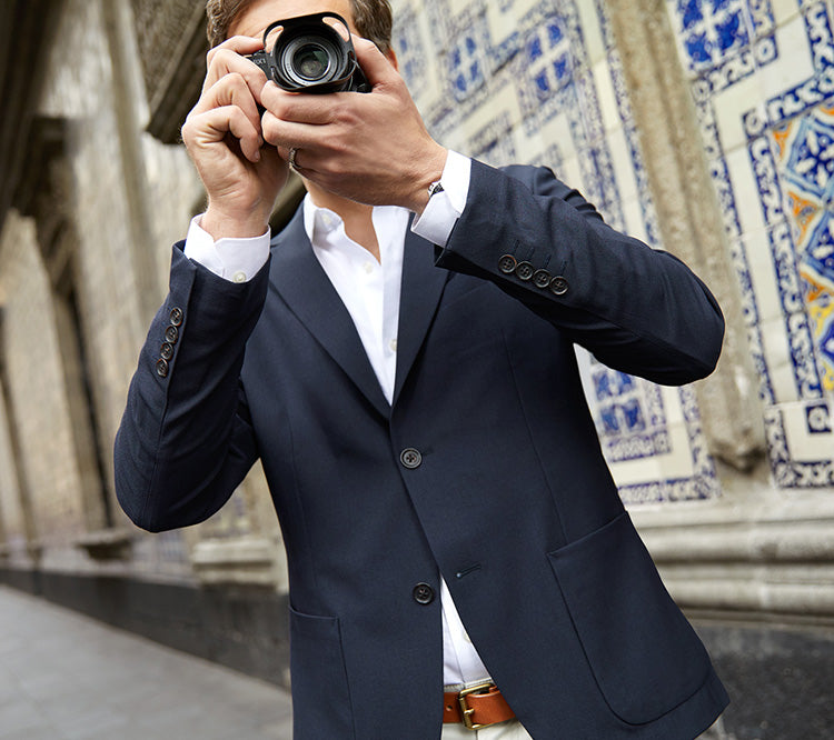Hopsack Blazer - Midnight Navy with Lenox Dress shirt in Pure White