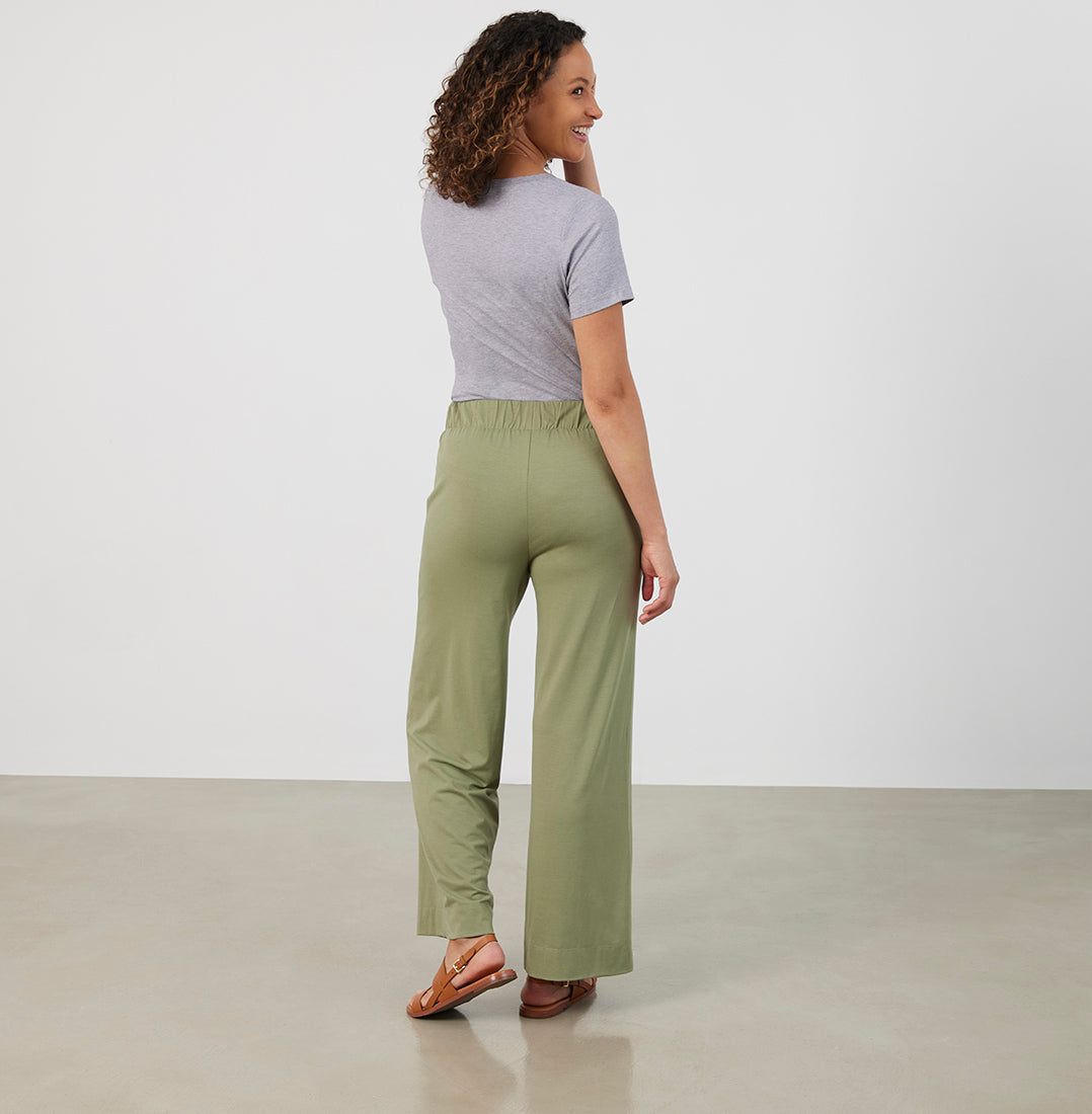 A New Day Green Cuffed Trouser Pants ~ Elastic Waist In Back
