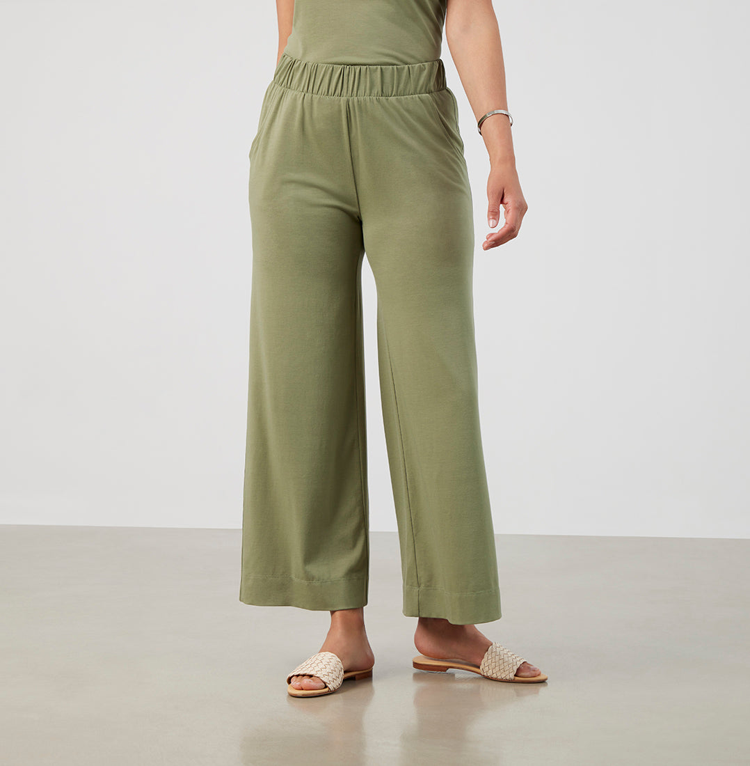 Olive green wide-leg pants
