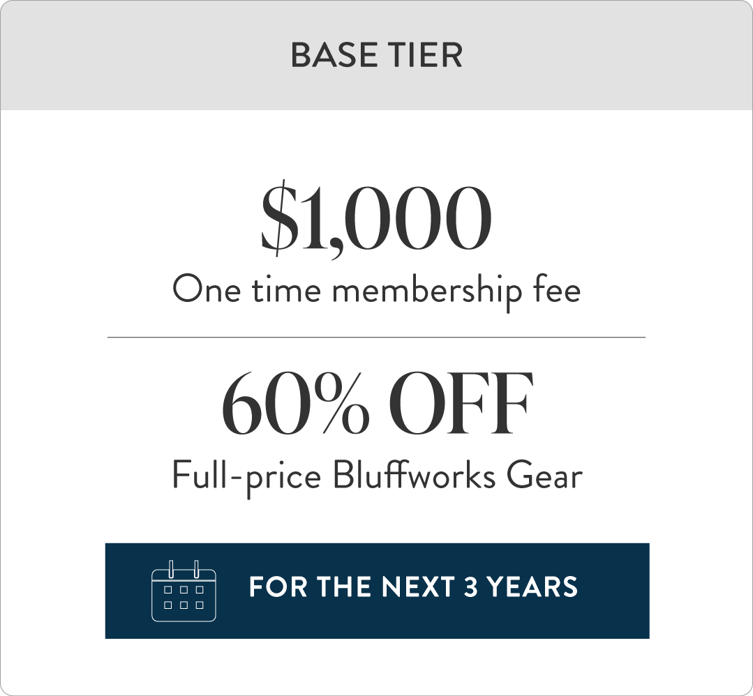 Base Tier - $1000 fee, get 60% off full-price gear for 3 years
