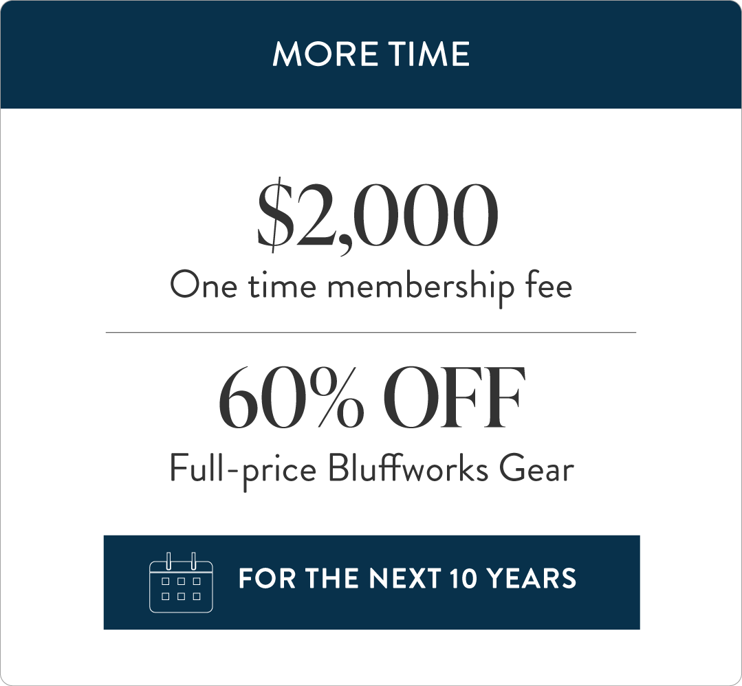 More Time - $2000 fee, get 60% off full-price gear for 10 years