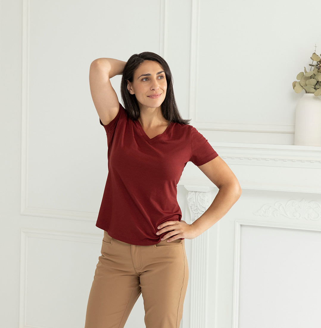 Women's Deep V-Neck T-Shirt - A comfortable t-shirt with a flattering fit  and deep v-shaped neckline