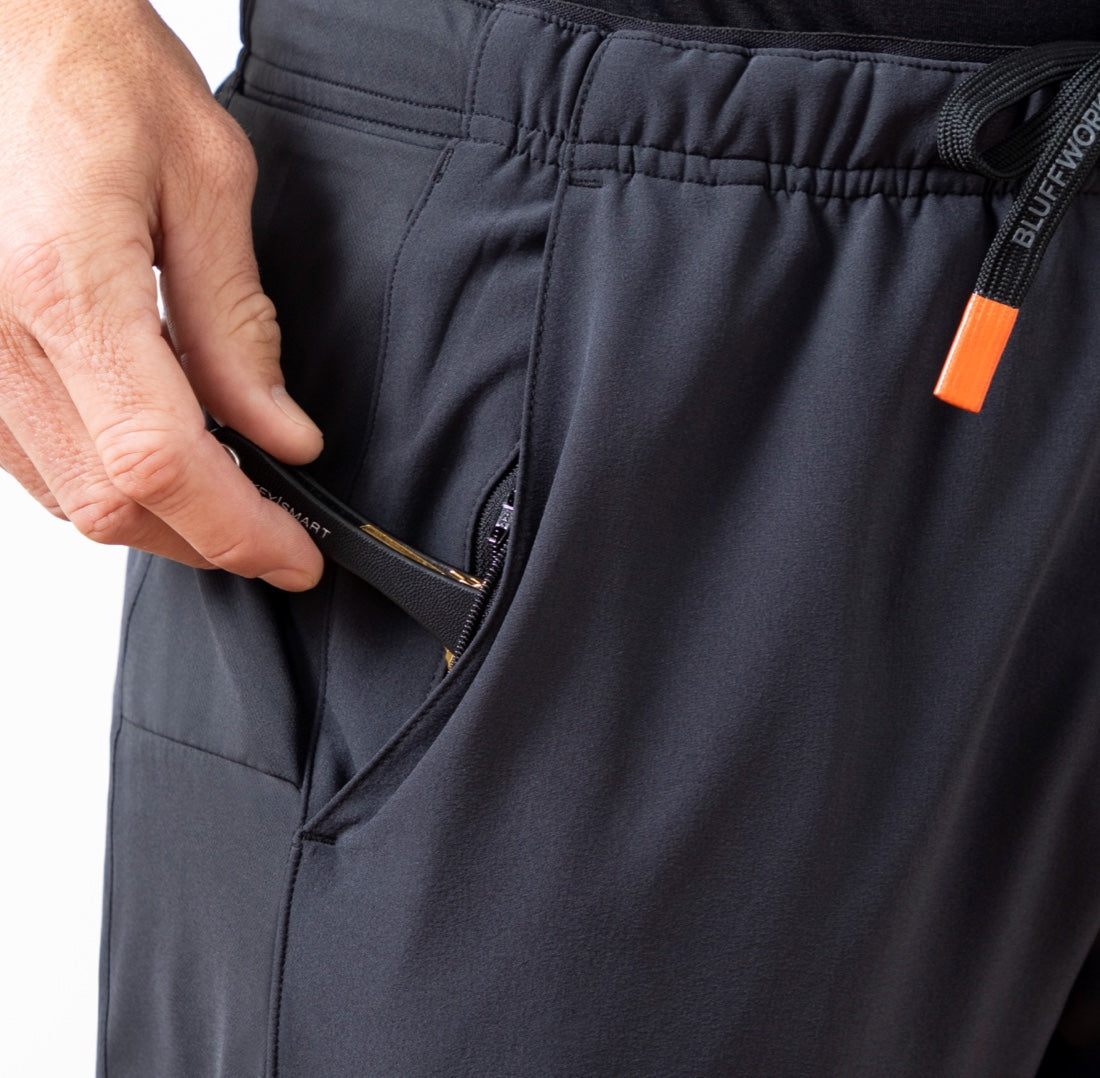 Black Athletic Shorts with Phone Pocket | Bluffworks