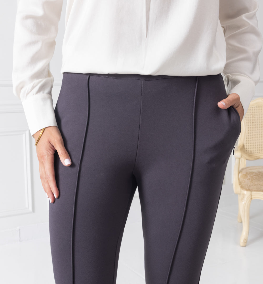 Petaluma Pintuck Pants Petite Fit - Charcoal Grey