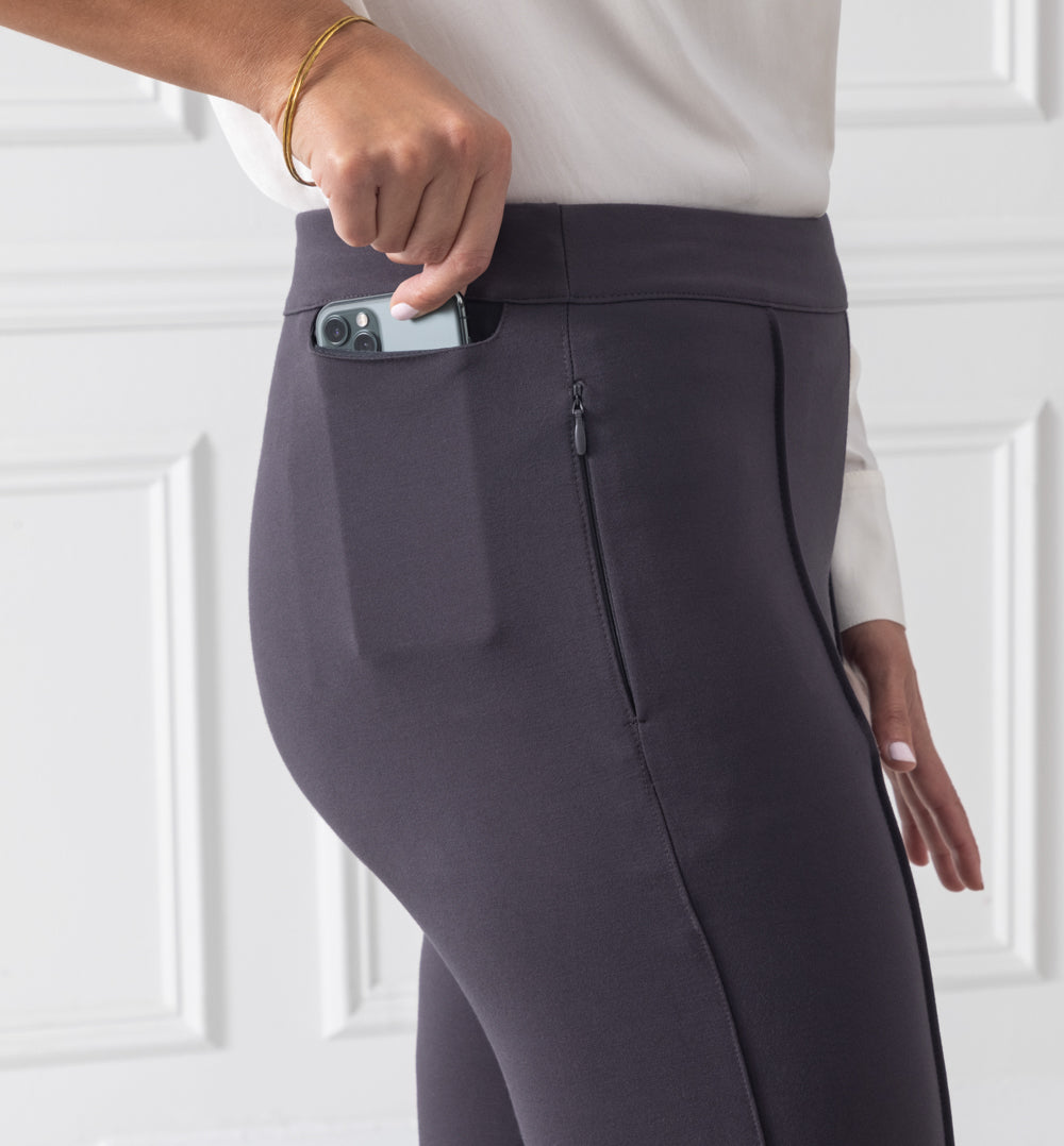 Petaluma Pintuck Pants Petite Fit - Charcoal Grey